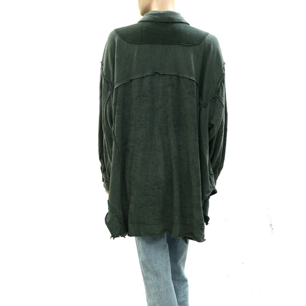 Free People Riley Sweatshirt Top Buttondown Slouchy Oversized Collared S 271404 - Picture 6 of 7
